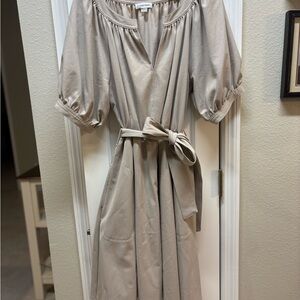 Calvin Klein Cream Puff Sleeve Off-the-Shoulder Sundress